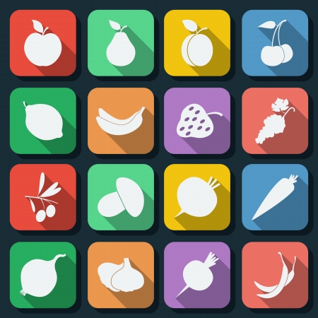 Fruits and vegetables flat icons setのイラスト素材