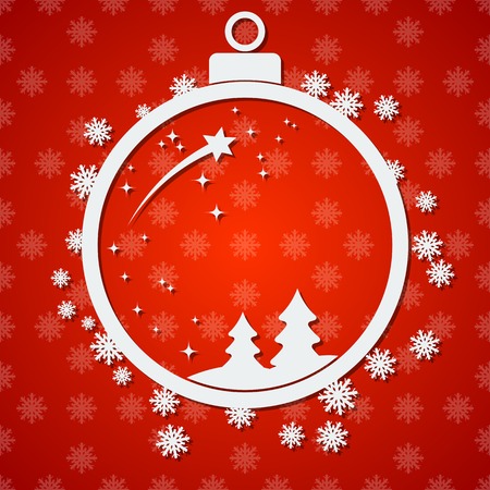 Christmas and New Year vector background with white paper ball, stars and snowflakesのイラスト素材