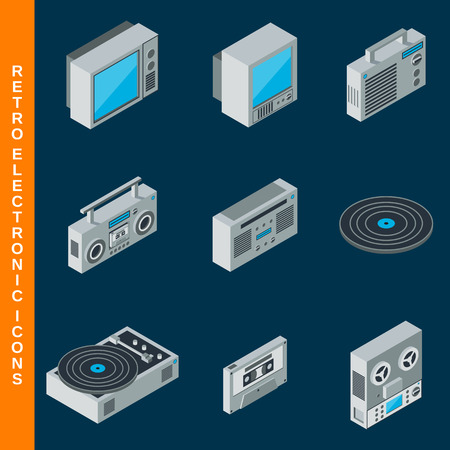Isometric flat 3d retro electronic icons setのイラスト素材