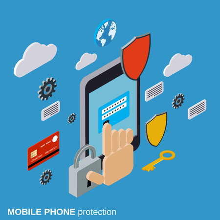 Mobile phone protection, computer security, data protection conceptのイラスト素材