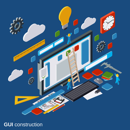 Graphic user interface construction, application development, website design vector conceptのイラスト素材