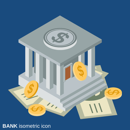 Bank building flat isometric vector illustrationのイラスト素材