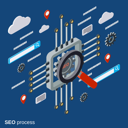 SEO optimization, information search, data analysis conceptのイラスト素材