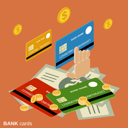 Bank cards flat isometric vector concept illustrationのイラスト素材