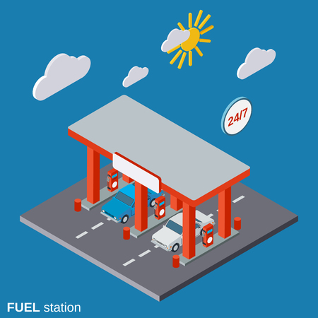 Fuel station flat 3d isometric vector illustrationのイラスト素材
