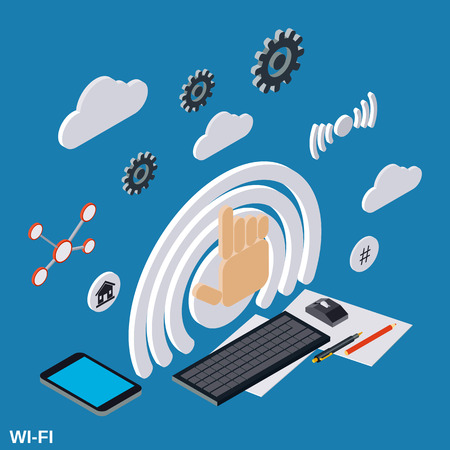 Wi-fi flat 3d isometric vector concept illustrationのイラスト素材