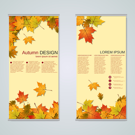 Modern autumn roll-up business banners, two-sided flyer vector designのイラスト素材