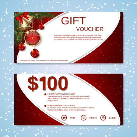 Christmas and New Year discount coupon, gift voucher vector templateのイラスト素材