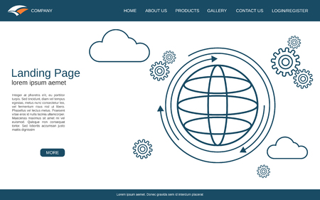 Website landing page vector template. White background with data transfer concept illustrationのイラスト素材