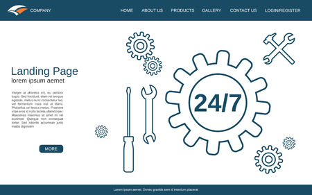 Website landing page design template. Technical support, user help thin line vector concept for website and applicationのイラスト素材