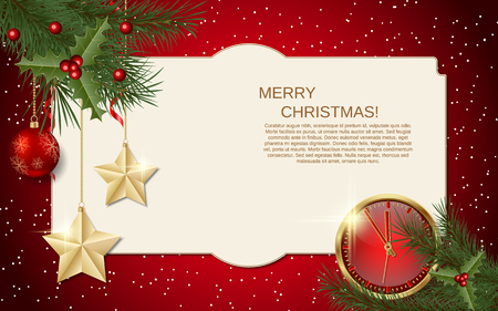 Merry Christmas and Happy New Year red vector background with winter decorのイラスト素材