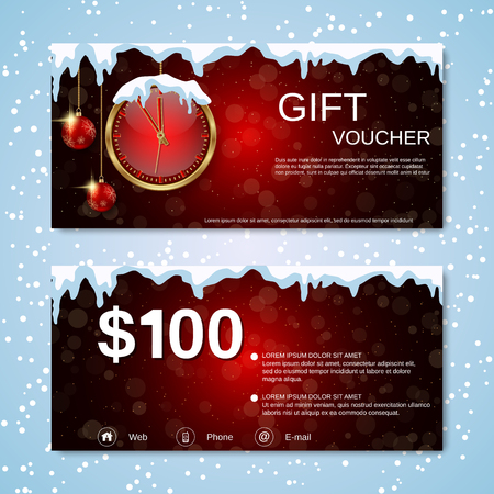 Christmas and New Year discount coupon, gift voucher, invitation card vector templateのイラスト素材