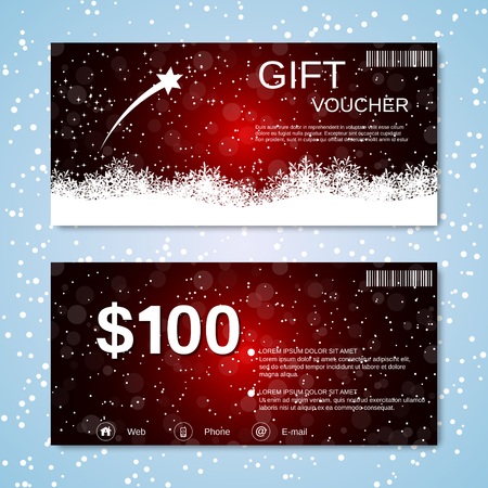 Christmas and New Year discount coupon, gift voucher, invitation card vector templateのイラスト素材
