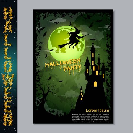 Halloween night flyer, booklet,  poster, invitation card vector design templateのイラスト素材
