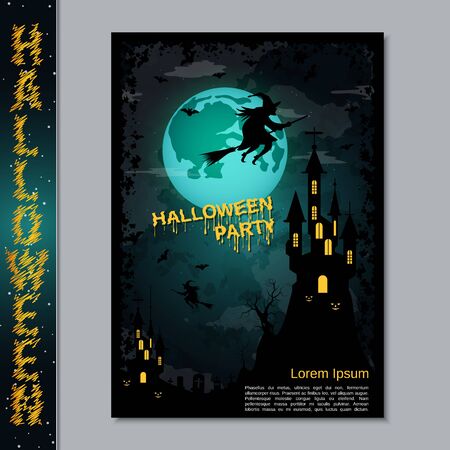 Halloween night flyer, booklet,  poster, invitation card vector design template. A4 sizeのイラスト素材