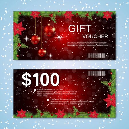 Christmas and New Year discount coupon, gift voucher vector templateのイラスト素材