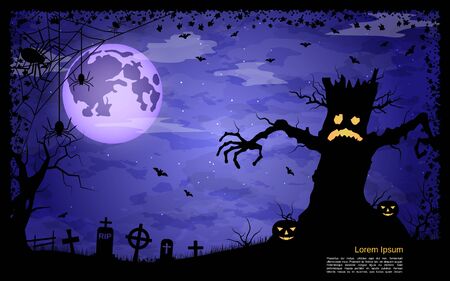 Halloween scary night vector backgroundのイラスト素材