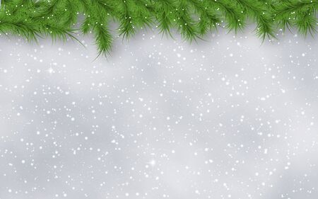 Christmas and New Year blurred vector background with stars, snowflakes and fir tree branches borderのイラスト素材