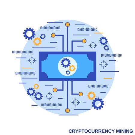 Cryptocurrency mining, virtual money flat design style vector concept illustrationのイラスト素材