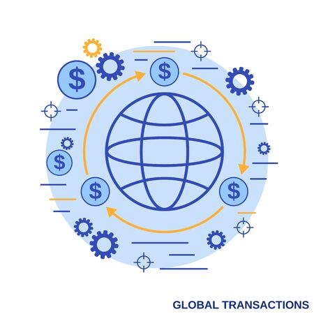 Money transfer, financial transactions, exchange flat design style vector concept illustrationのイラスト素材