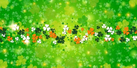 St.Patrick's Day green blurred background with clover leaves and bokeh effectのイラスト素材