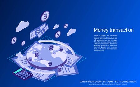 Money transactions, financial transfer flat isometric vector concept illustrationのイラスト素材