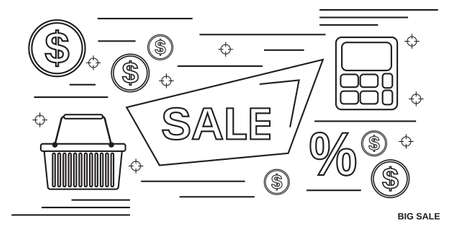 Big sale thin line art style vector concept illustrationのイラスト素材