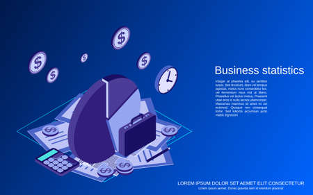 Business statistics, financial report flat isometric vector concept illustrationのイラスト素材
