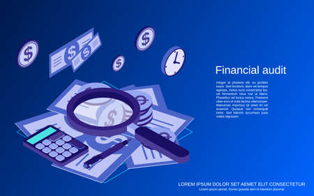 Financial audit, analytics, control, statistics flat isometric vector concept illustrationのイラスト素材