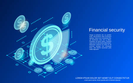 Financial security, online banking, money protection flat 3d isometric vector concept illustrationのイラスト素材