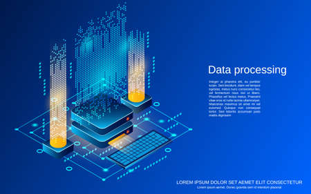 Data processing, big data analysis flat 3d isometric vector concept illustrationのイラスト素材