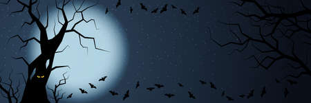 Halloween scary night horizontal vector bannerのイラスト素材