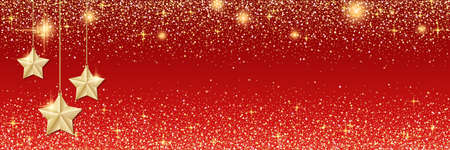 Christmas and New Year vector banner template. Red gradient vector background with stars and glitter effectのイラスト素材