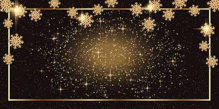 Christmas and New Year vector background with golden stars and snowflakesのイラスト素材