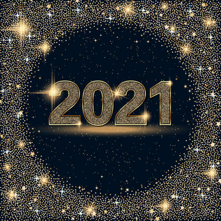 Christmas and New Year 2021 vector background with stars and glitter effectのイラスト素材