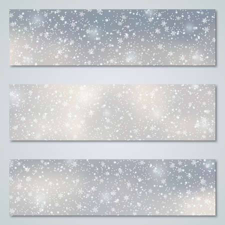 Christmas and New Year cloudy sky with snowfall vector banners collectionのイラスト素材