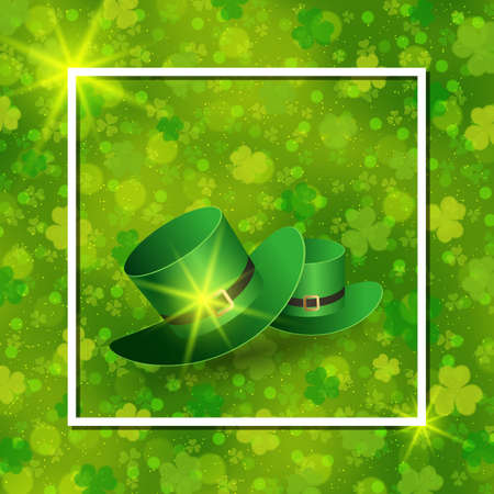 St.Patrick's Day vector background with clover leaves and white frameのイラスト素材