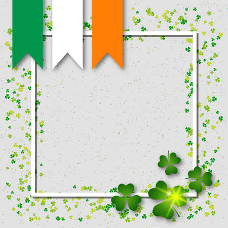 St.Patrick's Day vector background with clover leaves and white frameのイラスト素材