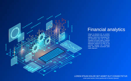 Financial analytics, business statistics flat isometric vector concept illustrationのイラスト素材