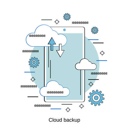 Cloud backup, data storage flat design style vector concept illustrationのイラスト素材