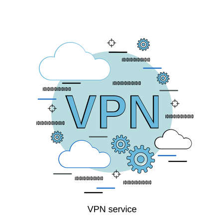 VPN service, secure connection, network privacy flat design style vector concept illustrationのイラスト素材