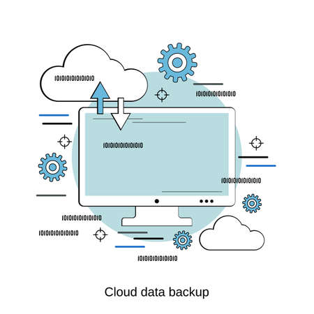 Cloud data backup, data storage flat design style vector concept illustration
