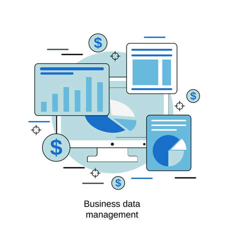 Business data management, financial audit, statistics flat design style vector concept illustrationのイラスト素材