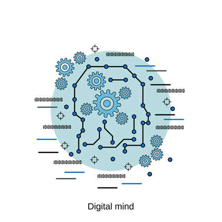 Digital mind, artificial intelligence, cyberspace technology flat design style vector concept illustrationのイラスト素材