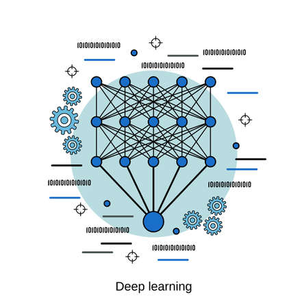 Deep learning, neural network flat design style vector concept illustrationのイラスト素材
