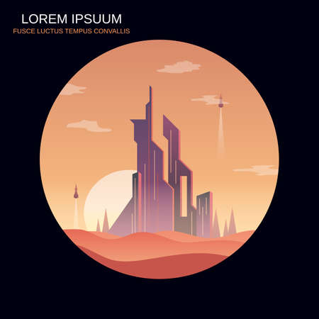Retro futuristic city skyline vector illustrationのイラスト素材