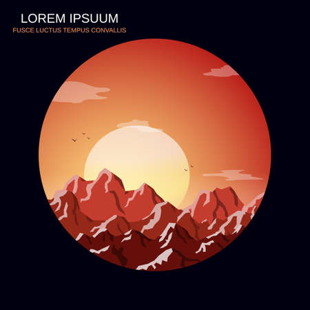 Red mountain bright sunrise retro style vector illustrationのイラスト素材