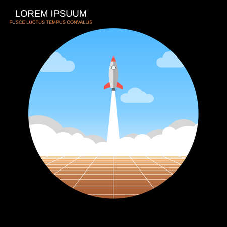 Cartoon rocket launch 1980s retro futuristic style vector illustrationのイラスト素材