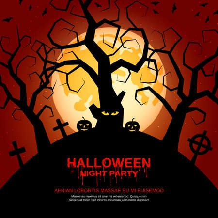 Halloween orange scary night cartoon vector illustrationのイラスト素材