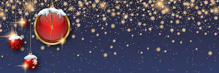 Christmas and New Year vector background with stars, snowflakes and winter decor. Horizontal banner design templateのイラスト素材